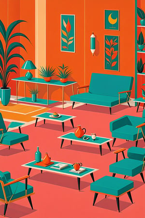 Persian, illustration inspired by Richard McGuire design and Wes Anderson colors, mid century modern wall paper, high definition, high resolution, ultra sharp lines, no fuzzy areas, linquivera, liiv1,  exquisite detail,  30-megapixel, 4k, Flat vector art, Vector illustration, Illustration, <lora:659095807385103906:1.0>,