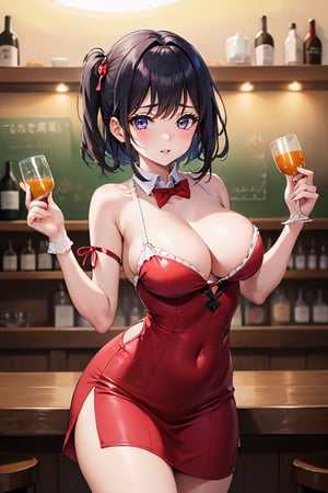 TAKARADA RIKKA (1girl), (huge ass:0.5), ( big milking breasts:0.5) , young girl in bar, dancing, lewd, human hands, cinematic light, romance ,