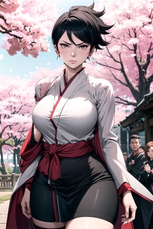 (best quality, 4K, ultra-detailed),((Ultrawide)), 1 girl, furious expression, ((pretty body : 1.7, perfect shape:1.5)), (big breasts), ((1 girl, adorable, happy)), (ultra-realistic), Gwen Tennyson, Rebecca Chambers, Mai Shiranui, and Tracer in Japanese-inspired attire. Gwen wears a kimono with steel armor, Rebecca a cherry blossom-themed ninja cloak, Mai a striking bodycon skirt and thigh-high boots, and Tracer in ninja-inspired clothing. The scene is under moonlight with a backdrop of cherry blossoms. Each character's unique features are emphasized in stunning detail.
