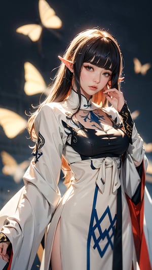 (masterpiece, best quality, highres, amazing quality, very aesthetic, absurdres, 8k)), muelsyse (arknights), 1girl, black short hair, black eyes , solo, hanfu, chinese grey clothes, splatter background, niji6, more detail XL, sakimichan style, niji6,
, cowgirl position sex, Elf, edgGesugao,