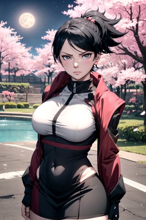 (best quality, 4K, ultra-detailed),((Ultrawide)), 1 girl, furious expression, ((pretty body : 1.7, perfect shape:1.5)), (big breasts), ((1 girl, adorable, happy)), (ultra-realistic),  Tracer in Japanese-inspired attire.,  wears a kimono with steel armor, Rebecca a cherry blossom-themed ninja cloak, Mai a striking bodycon skirt and thigh-high boots, and Tracer in ninja-inspired clothing. The scene is under moonlight with a backdrop of cherry blossoms. Each character's unique features are emphasized in stunning detail.
