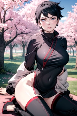 (best quality, 4K, ultra-detailed),((Ultrawide)), 1 girl, furious expression, ((pretty body : 1.7, perfect shape:1.5)), (big breasts), ((1 girl, adorable, happy)), (ultra-realistic),  Tracer in Japanese-inspired attire.,  wears a kimono with steel armor, Rebecca a cherry blossom-themed ninja cloak, Mai a striking bodycon skirt and thigh-high boots, and Tracer in ninja-inspired clothing. The scene is under moonlight with a backdrop of cherry blossoms. Each character's unique features are emphasized in stunning detail.
