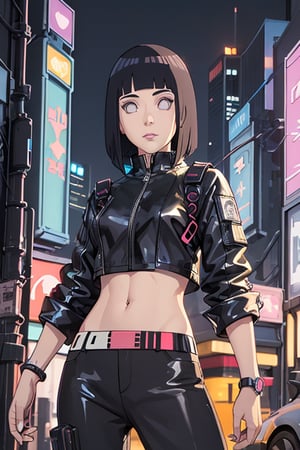 Neonpunk Girl in a Cybernetic Metropolis: Cyberpunk setting, neon lights, futuristic girl character, vibrant and detailed.,3d style
,hinata\(boruto\)