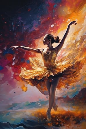 Epic splatter art, alcohol ink, ballet dancer, divine proportion, intricate, cinematic, stunning, highly detailed, 8k, dehazed, atmospheric, hyper-detailed, fantasy realism, sharp focus, hdr, chiaroscuro, mysterious, filigree, luminescent, backlit bezel, golden hour, golden ratio, ideal composition, complex background,photo r3al,glide_fashion