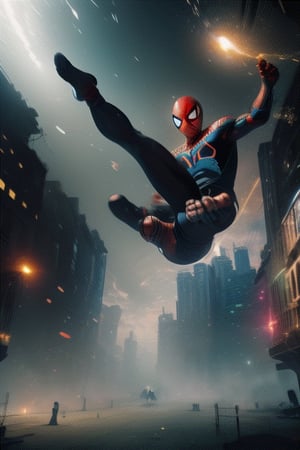 Create an animation of Spider-Man swinging through the city using his webs. Show him gracefully gliding between buildings, performing flips, and swinging in different poses. Experiment with dynamic camera angles to capture the excitement of the swing.