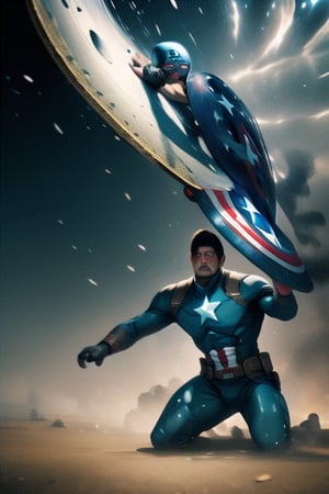 Animate Captain America throwing his shield. Illustrate the shield spinning through the air, ricocheting off surfaces, and returning to his hand. Experiment with perspective to capture the shield's dynamic movement.