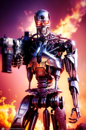 (lora:T800Endoskeleton-10::0.8),RAW photo,real life,absurdres,high quality,photorealistic,detailed, (realistic::1.3), ((solo::1.3),dynamic pose,a high resolution comic book art photo of a T800Endoskeleton robot with red eyes and metal skull face and chrome metal body and holding a futuristic gun shooting lasers,standing on a hill of skulls,dark sky and fire and flames and smoke and explosions and robots and post apocalypse war in the background,cinematic,atmospheric,8k,realistic lighting,shot by Hassleblad H6D,Zeiss,Kodachrome,nikon,50mm 1.2 lens,Octane Render,ultra realistic,realistic lighting,photorealistic,photorealism,photoreal,unreal engine 5,Adobe After FX,highly detailed,intricate detail