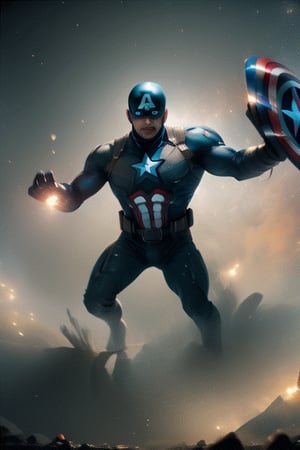 Animate Captain America throwing his shield. Illustrate the shield spinning through the air, ricocheting off surfaces, and returning to his hand. Experiment with perspective to capture the shield's dynamic movement.