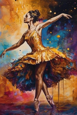 Epic splatter art, alcohol ink, ballet dancer, divine proportion, intricate, cinematic, stunning, highly detailed, 8k, dehazed, atmospheric, hyper-detailed, fantasy realism, sharp focus, hdr, chiaroscuro, mysterious, filigree, luminescent, backlit bezel, golden hour, golden ratio, ideal composition, complex background,photo r3al,glide_fashion