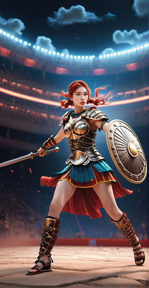 Roman Gladiator Girl 3D Game Character Model**: Enter the arena as a valiant Roman gladiator, equipped with iconic weaponry and ancient colosseum settings.
,huayu,candyseul,mythical clouds,neon photography style