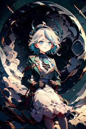 furina, 1 monster, solo, looking at viewer, blush, smile, short hair, blue eyes, gloves, long sleeves, hat, hair between eyes, jewelry, closed mouth, blue hair, jacket, ahoge, white hair, black gloves, streaked hair, ascot, :3, brooch, blue headwear, blue gloves, looking at viewer,masterpiece, best quality,scenery, nswf ,:) ,happy_face
,sitting moon,kyoushitsu, moon,no_humans,short hair,EpicSky, stars,mature_female,furina