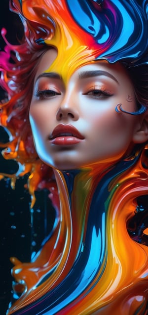ultra detailed artistic abstract photography of liquid lust, detailed captivating eyes on molten statue, asymmetrical, gooey liquid hair, color exploding lips, highly refractive skin, Digital painting, colorful, volumetric lighting, 8k, by Cyril Rolando, by artgerm, Trending on Artstation, 16k resolution, 300 dpi, 600 dpi, 4k, Contest winner, High definition, detailed, realistic, 8k uhd, high quality,yua_mikami