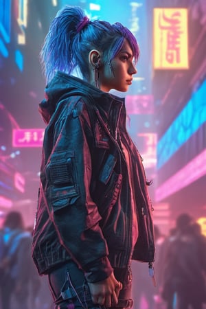 RAW, Concept, Illustration, audiopunkAI complete, 1girl, standing, cyberpunk, high detailed, vivid color, CG post production complete artwork, best quality