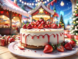 ((anime)), strawberry cheesecake, Christmas setting, dynamic angle, depth of field, detail XL, ,booth