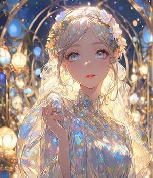 Masterpiece, 4K, ultra detailed, fashionable woman made of luminrous liquid, perfect makeup, SFW, depth of field, backlighting, Art nouveau flowers,