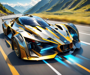 Solo, anime style, futuristic race car in mountainous road, driving in high speed, dynamic angle, more detail XL, ,DonMX3n0T3chXL
