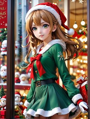 ((anime)), beautiful girl window shopping, Christmas setting, dynamic angle, depth of field, detail XL,zdyna_pose