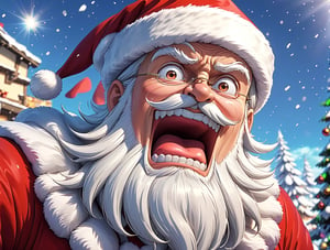 ((anime)), Santa Claus, surprise expressions, dynamic angle, depth of field, detail XL,PEOPShockedFace
