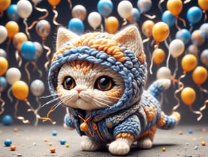 ((chibi style)), chibi cat in hoodie walking on busy street, new year setting, balloon and firecrackers, dynamic angle, depth of field, detail XL, closeup shot, finetune,ghibli,zwuul