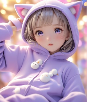 Masterpiece, 4K, ultra detailed, pretty girl wearing kitten onesie, SFW, depth of field, dreamy background,