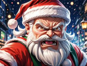 ((anime)), Santa Claus, extremely angry expression, dynamic angle, depth of field, detail XL,