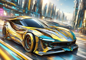 Solo, anime style, futuristic race car in a cyberpunk city, driving in high speed, dynamic angle, more detail XL, ,DonMX3n0T3chXL