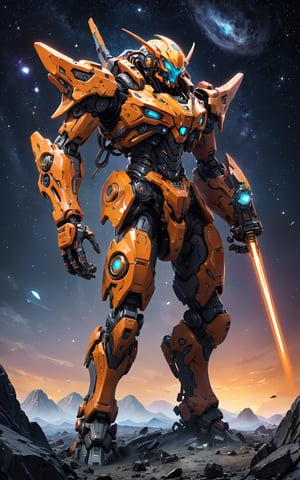epic Masterpiece, anime style, space alien with Ridgid Mecha whips, glowing neon Cyclope eye, floating in asteroid field, more detail XL, SFW, TR mecha style