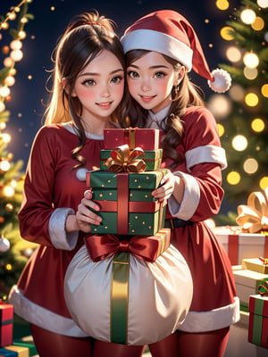 (masterpiece), (best quality), (ultra-detailed), ((Santa Claus with cute girls attending him)), (beginner), (((Santa’s delivering gift))), bokeh