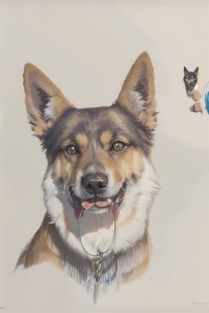 "Amidst a vibrant canvas, behold the striking depiction of a German Shepherd dog's majestic head. Rendered with meticulous detail and a breathtaking use of colors, the artwork captures the essence of this noble and loyal canine companion.

The German Shepherd's alert, almond-shaped eyes exude intelligence and unwavering devotion. Glimpses of the world reflected in those soulful eyes hint at the experiences and adventures that have shaped this remarkable creature.

The fur, a rich tapestry of shades, portrays the strength and grace inherent in this magnificent breed. From the regal, pointed ears that stand tall like sentinels to the strong jaw that speaks of determination, every feature tells a story of courage and loyalty.

As viewers engage with this compelling artwork, they are beckoned to explore the deep connection between humans and their canine companions. What stories lie behind those expressive eyes? Has this German Shepherd been a faithful guardian, a protector of those in need, or perhaps a loyal friend offering solace and comfort to its human companion?

The portrayal of the German Shepherd's head alone prompts the imagination to fill in the gaps, to empathize with the emotions it might be feeling, and to recognize the profound bond that exists between humans and their beloved four-legged friends. This artwork celebrates the enduring spirit of the German Shepherd and invites viewers to cherish the immeasurable joy and companionship that dogs bring into our lives."