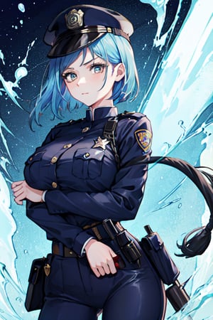 Standing, police_outfit, blue_hair, seductive, 1GIRL