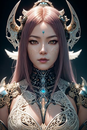 surreal photography of a stunningly beautiful cyborg female, intimate, intricate filigree, in the style of beth cavener, jin kagetsu,, and wlop, highly detailed, chrome face symmetry, masterpiece, award - winning, sharp focus, concept art, high key, ambient lighting, 8 k, octane render