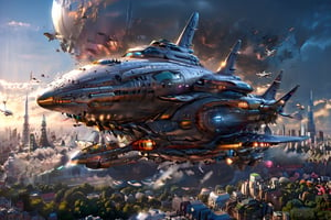 masterpiece, best quality, High resolution, Photorealism, A huge silver spaceship resembling a passenger plane, (((The hull of the spacecraft has a smooth structure with no seams)), The spaceship is floating above Tokyo, blue sky during the day, ((An angle to see Tokyo and the spaceship from far above)), The shadow of a spaceship is falling over the city of Tokyo, The city of Tokyo is darkened by the shadow of a spaceship, The hull of the spaceship shines in the backlit sunset light, The spaceship is heading towards the viewer,biopunk style