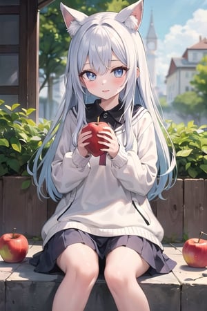 1girl, holding apple