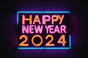 A neon image displaying "Happy New Year's 2024"