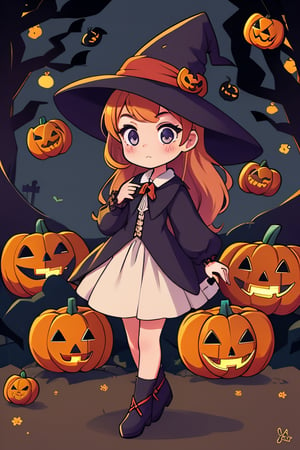1girl, halloween style, witch clothes, pumpkins, high_res 