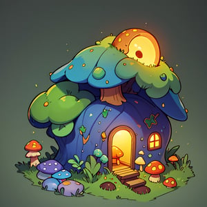 ((masterpiece,best quality)), absurdres, , Isometric_Setting, Mushroom_Girl, mushrooms, Mushroom house, magic, glowing,  