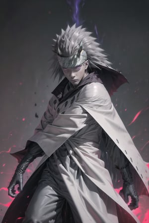 sharp focus, dynamic, full shot, very young and beautiful (natural skin texture, hyperrealism:1.25), half body, (((gray skin colour))), portrait of madara uchiha, looking at viewer, serius face, empty look, dinamic pose, strong light, dinamic hair, strong wind, very low angle, akatsuki suit, looking at camera, staring, r1ge ,Detailedface, green forest garden background, dark blue clothes, red clouds background,perfecteyes,photography,character,photorealistic,A perfect closeup photo,male,base model,Madara, pale skin, long hair, gray hair, headband, black balls, purple eyes,white tunic, black collar, black gloves, black legwear,black staff, holding