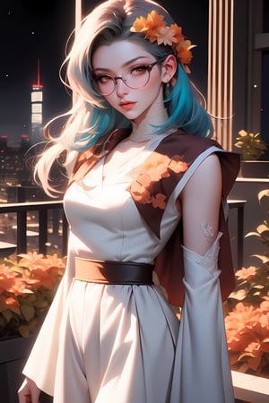 drawing of a woman with blue green color hair, parted shoulder length hair ,wearing glasses with flowers in her hair,korean art nouveau anime, beautiful anime artwork, artgerm and james jean, anime art nouveau, beautiful anime art, the flower prince, a beautiful artwork illustration, detailed anime character art, digital art on pixiv, anime fantasy illustration, detailed digital anime art, beautiful fantasy anime, clean detailed anime art, 2 d anime style, decora inspired illustrations, inspired by Yumihiko Amano, anime girl with teal hair, anime style portrait, beautiful anime art style, portrait of jinx from arcane, manga art style, anime style illustration, anime art style, extremely fine ink lineart, black and white manga style, black and white line art, ink manga drawing, intense line art, pencil and ink manga drawing, intense black line art, in style of manga, exquisite line art, perfect lineart,exquisite line art, exquisite digital illustration, detailed digital drawing, black and white coloring, digital anime illustration, a beautiful artwork illustration, detailed matte fantasy portrait, beautiful,(Daylight,autumn, Best quality, 8k, Masterpiece :1.3)), Whole body, Long legs, Sharp focus :1.2, A pretty woman with perfect figure wearing smart haute couture dress :1.4, Slender abs :1.1, ((Dark brown hair, small breasts :1.2)), (White tight tshirt, Jean bib, Standing:1.2), ((Night city view, Rooftop:1.3)), Highly detailed face and skin texture, Detailed eyes, Double eyelid,( watercolor \(medium\), IrisCompiet:1.2),abstract background, fantasy, many colors, wind blowing,masterpiece, best quality, (extremely detailed CG unity 8k wallpaper), (best quality), (best illustration), (best shadow), absurdres, realistic lighting, (Abyss), beautiful detailed glow,clear face, clean white background, masterpiece, super detail, epic composition, ultra HD, high quality, extremely detailed, official art, uniform 8k wallpaper, super detail, efficient sub-pixels, subpixel convolution, luminous particles, light scattering, tyndall effect, 32k -- v 6,watercolor,