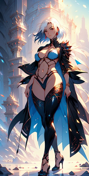 Extremely beautiful, 25 years female warrior, short white hair, sexy body, plumpy massive tits, silver half jacket with golden filigree, bikini, leather pants with Armor, very detailed, 8k, octane render, by WLOP, Rossdraws, James Jean, Andrei Riabovitchev, Marc Simonetti, Yoshitaka Amano, Thomas Kinkade, Makoto Shinkai, ArtStation, CGSociety, intricate, highly detailed, shot from the ground by Yoshiyuki Sadamoto, Howl's Moving Castle, tranquil divine observer Nymph by ismailergus bulgarov, sylvain sarrailh, darek zabrocki, finnian macmanus, dylan cole, liang mark, albert bierstadt, sung choi, peter mohrbacher, greg rutkowski,1 girl