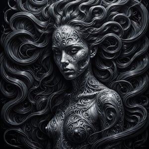 Surrealist art a linquivera kylin, bold lines, hyper detailed, dark limited palette, chiaroscuro , liiv1, . Dreamlike, mysterious, provocative, symbolic, intricate, detailed, 1girl
