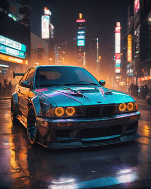 (masterpiece, best quality, ultra-detailed, best shadow), science fiction, mechanical bmw m3  futuristic, neon city, realistic,  photorealistic, glowneon, glowing, sparks, lightning
,epoxy_skull,nlgtstyle