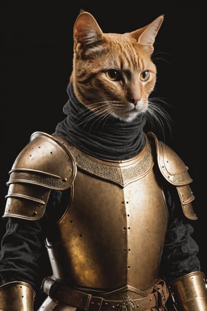 anthropomorphic cat knight templar, high quality, common European breed, orange colour, realistic, extra detailed, detailed, with golden armour and matching helmet
((((night time, seen from afar)))))