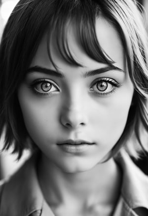 photography, (designed by Mark Seliger:0.7) , portrait, close-up of a slim Parisian girl, she has anime eyes, shallow depth of field, Ilford XP2 400, depth of field 100mm, close-up, key visual anime, photo