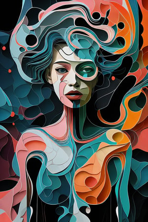 1girl, abstract art, complex colors, complex shapes, fractures, cuts,
