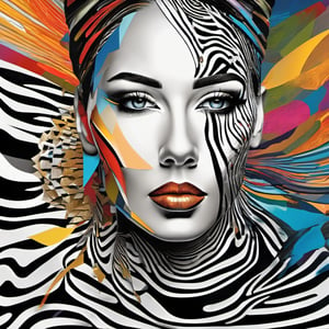  Zebra painting with a woman's face, inspired by Peter Griek, mesmerizing contemporary digital art, complex face, abstract portrait, inspired by Alan Tasso, abstract face, artistic digital art, trending digital art, sophisticated digital art, inspired by Igor Mursky, abstract surrealism masterpiece , by Laszlo Balog