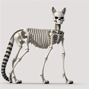a skeleton cat is standing in the middle of a white background , Cerith Wyn Evans, highly detailed digital art, an ambient occlusion render, furry art
