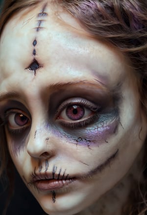 (deceptively beautiful, dreamlike ghost vision, dark rituals:1.1), (artist design by Tami Bone and Flora Borsi:1.1), (Closeup portrait of a beautiful girl, dark pastel colors, extreme closeup, detailed pupils, faint scar tissue, light crack in face showing glowing embers underneath:1.2)
,darkart,epoxy_skull