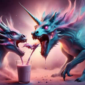 a person has taken lsd and is seeing unicorn dragons spitting dragon milk out of their mouths