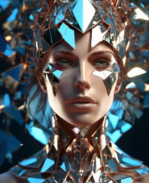 "fantasy goddess of mirrors", reflective, shatter, crash, broken glass, full portrait, finely drawn eyes, 8k resolution
