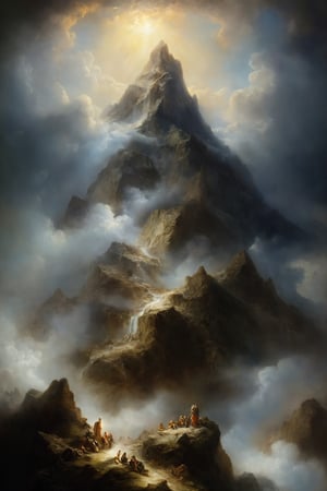 award winning painting of mount olympus in heaven, zavy-rmn, rembrandt style,